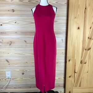 YL By Yair Maxi Dress Womens 2 Pink Silk Halter Neck Front Slit Formal Gown
